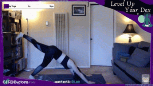 Woman Doing Yoga Saying Level Up Your Dex GIF