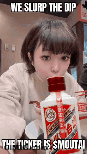 Woman Drinking Alcohol With Chopsticks And Meme GIF