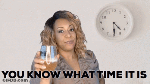 Woman Drinking Beverage With Clock And You Know What Time It Is GIF