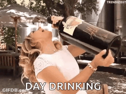 Woman Drinking From Bottle Of Plump Wine GIF