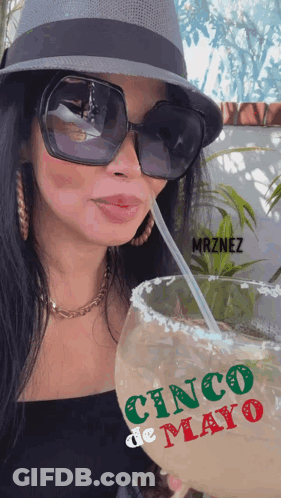 Woman Drinking From Cinco De Mayo Glass GIF