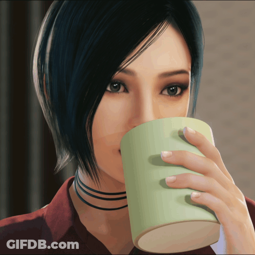 Woman Drinking From Green Cup With Choker GIF
