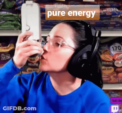 Woman Drinking From Pure Energy Bottle GIF