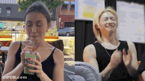 Woman Drinking Green Drink With Straw GIF