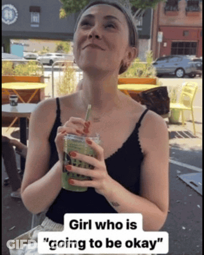 Woman Drinking Green Smoothie Saying Going To Be Okay GIF