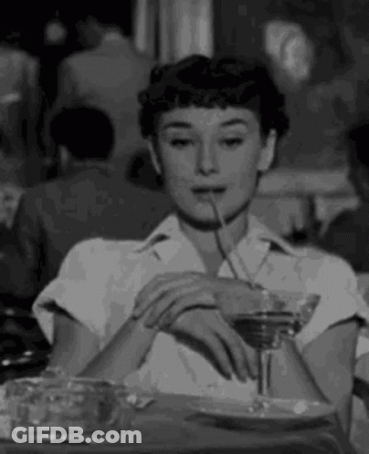 Woman Drinking Martini Through Straw Black And White GIF