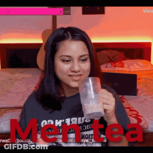 Woman Drinking Tea Saying Men Tea In Red GIF