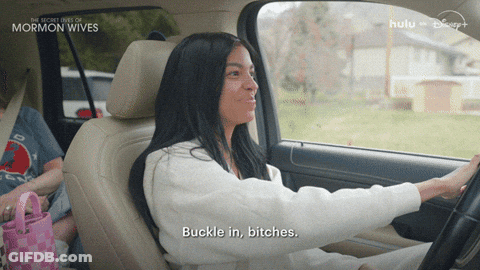 Woman Driving Car Saying Buckle In Bitches GIF