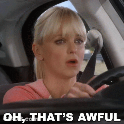 Woman Driving Car Saying Oh That's Awful GIF