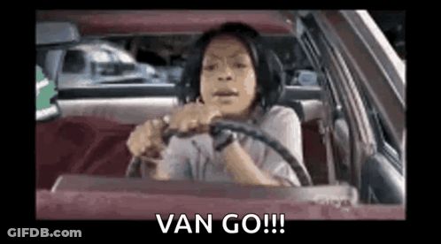 Woman Driving Car Saying Van Go GIF
