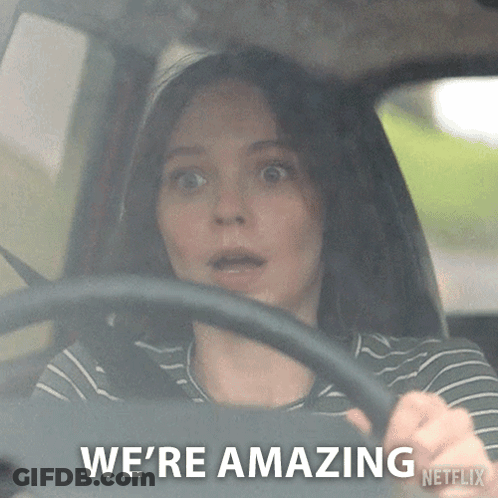 Woman Driving Car Saying We're Amazing GIF