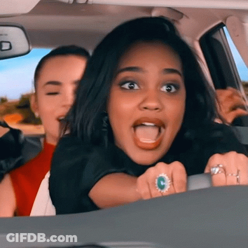 Woman Driving Car With Mouth Open GIF