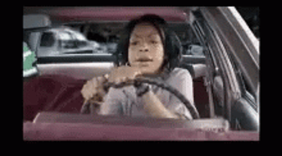 Woman Driving Fast Car In Rocky Road  Funny GIF