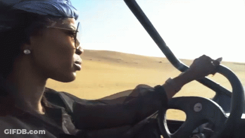 Woman Driving Vehicle In Desert GIF