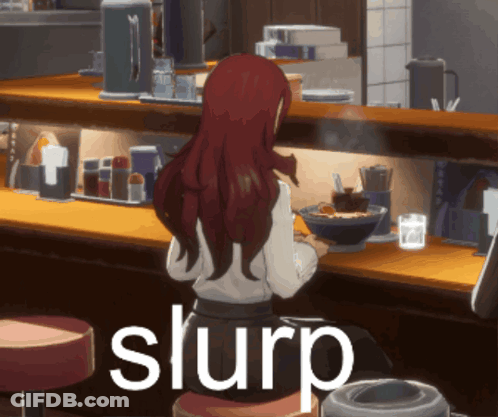 Woman Eating Bowl Of Food Saying Slurp GIF