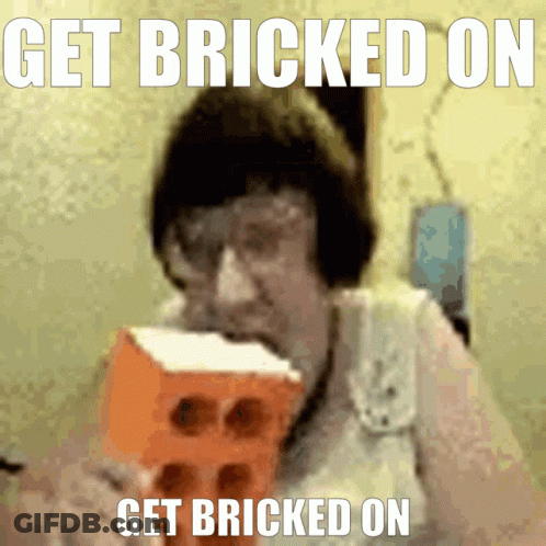 Woman Eating Brick Get Bricked On GIF