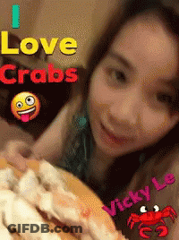 Woman Eating Crabs Saying I Love Crabs GIF