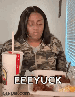 Woman Eating Food And Drinking Soda GIF