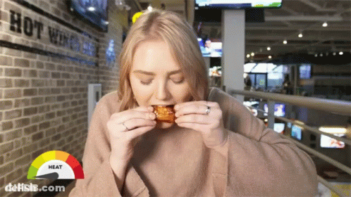 Woman Eating Hot Wing GIF