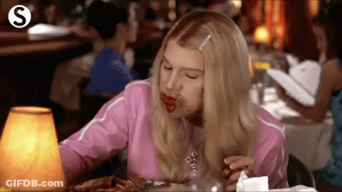 Woman Eating Steak At Restaurant Table GIF