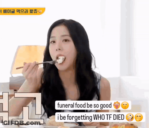 Woman Eating With Fork Funeral Food Be So Good GIF