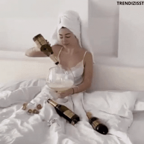 Woman Enjoy Big Glass Of Prosecco GIF