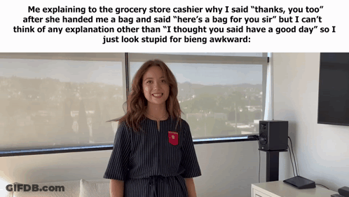Woman Explaining To Grocery Store Cashier Why GIF