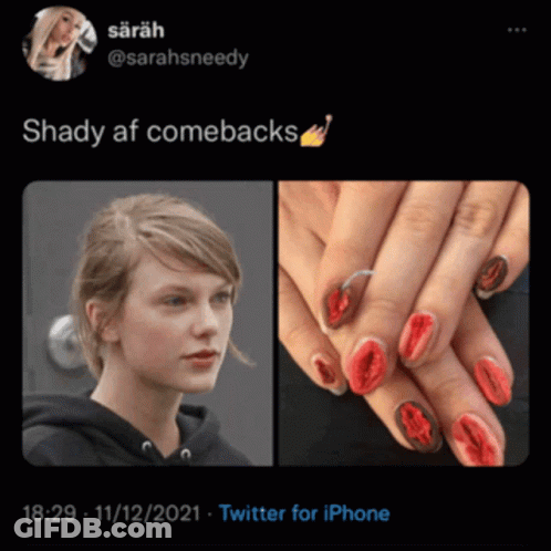 Woman Face Next To Nails With Red Hearts GIF