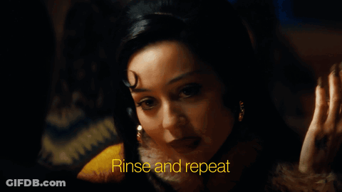 Woman Face Saying Rinse And Repeat GIF