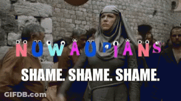 Woman Facing Crowd Saying Nowaolfans Shame Shame Shame GIF