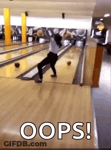 Woman Falling Down Bowling Alley Oops GIF