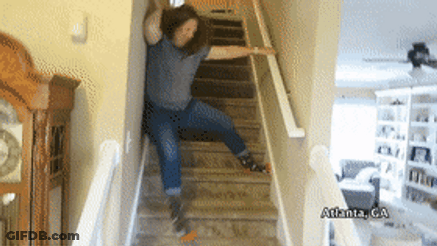 Woman Falling On Stairs Earthquake GIF