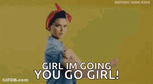 Woman Flexing Muscles Saying Go Girl GIF
