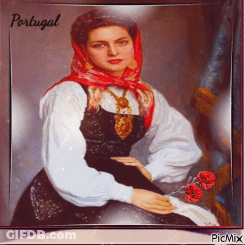 Woman From Portugal With Red Flowers GIF
