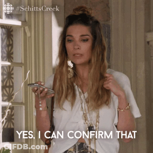 Woman From Schitt's Creek Holding Cell Phone Yes I Can Confirm That GIF