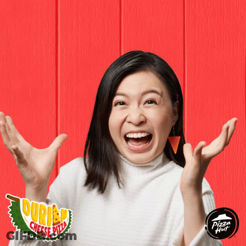 Woman Funny Face Durian Cheese Pizza Ad GIF