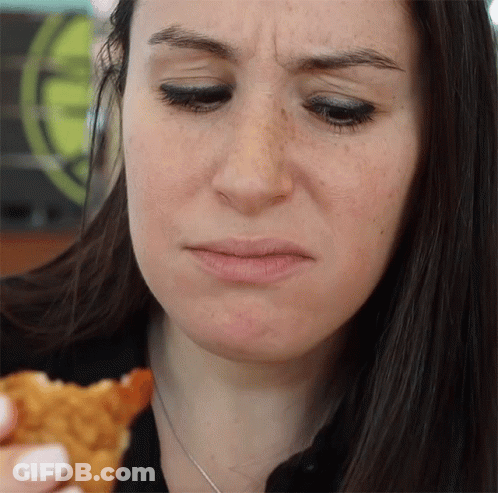 Woman Funny Face Holding Fried Food GIF