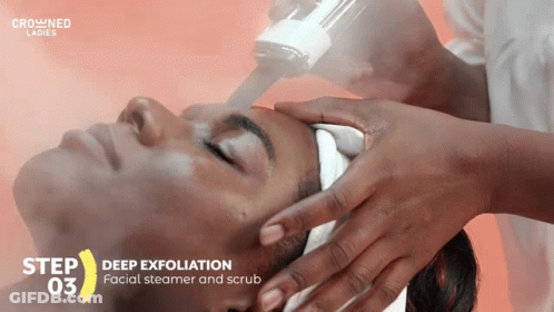 Woman Getting Deep Exfoliation Facial Steamer And Scrub GIF