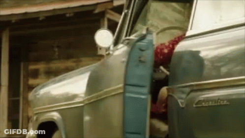 Woman Getting Out Of Old Truck Legs Out Door GIF