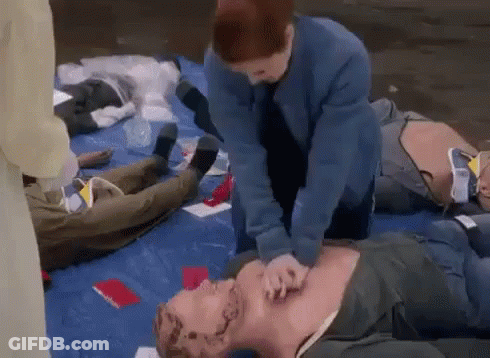 Woman Giving Heart Attack To Mannequin GIF