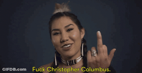 Woman Giving Middle Finger Fuck Christopher Columbus GIF