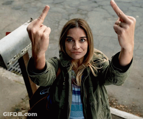 Woman Giving Middle Finger In Front Of Mailbox GIF