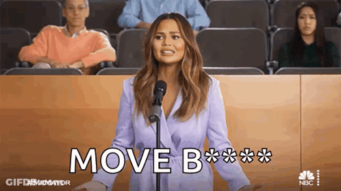 Woman Giving Speech At Microphone With Move On Screen GIF