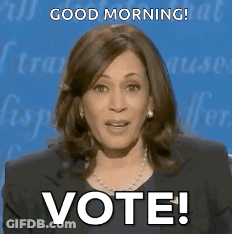Woman Giving Speech Saying Good Morning And Vote GIF