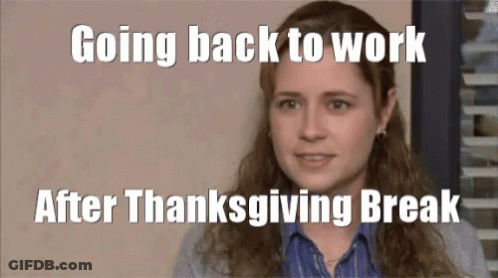 Woman Going Back To Work After Thanksgiving Break GIF