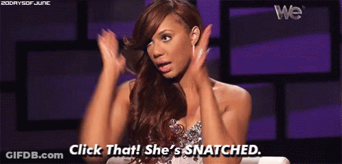 Woman Hands Up Saying Click That She's Snatched GIF
