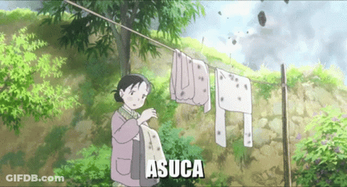 Woman Hanging Clothes With Asuca GIF