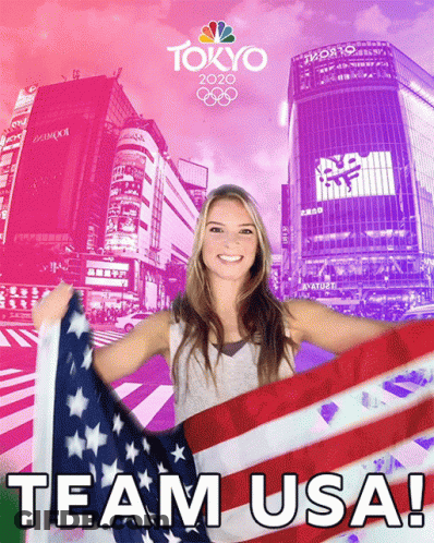Woman Holding American Flag At Tokyo 2020 Olympics GIF