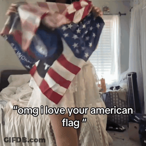 Woman Holding American Flag Omg I Love Your American Flag GIF