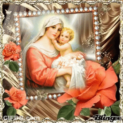 Woman Holding Baby In Frame With Roses GIF